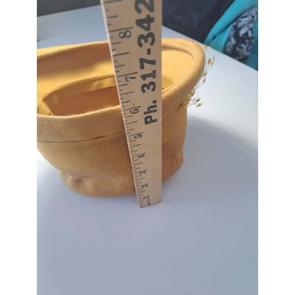 Vtg Glenover Derby Wool Cloche Hat With Netting & Bow Women's Gold Union Made - Picture 13 of 13